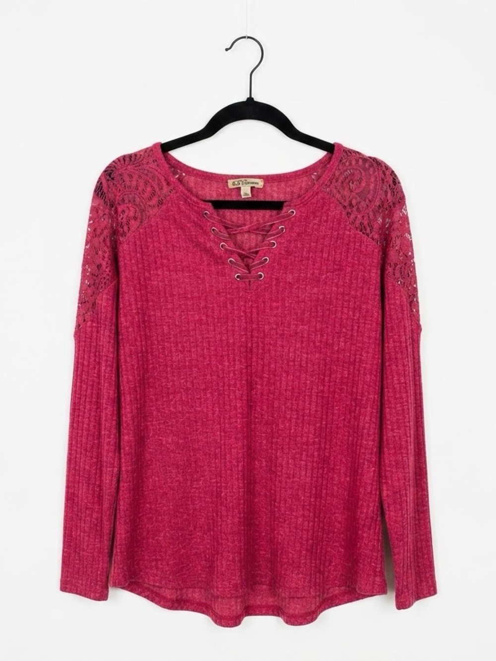 Democracy Lace-Up Long Sleeve Top in Berry Size XXL